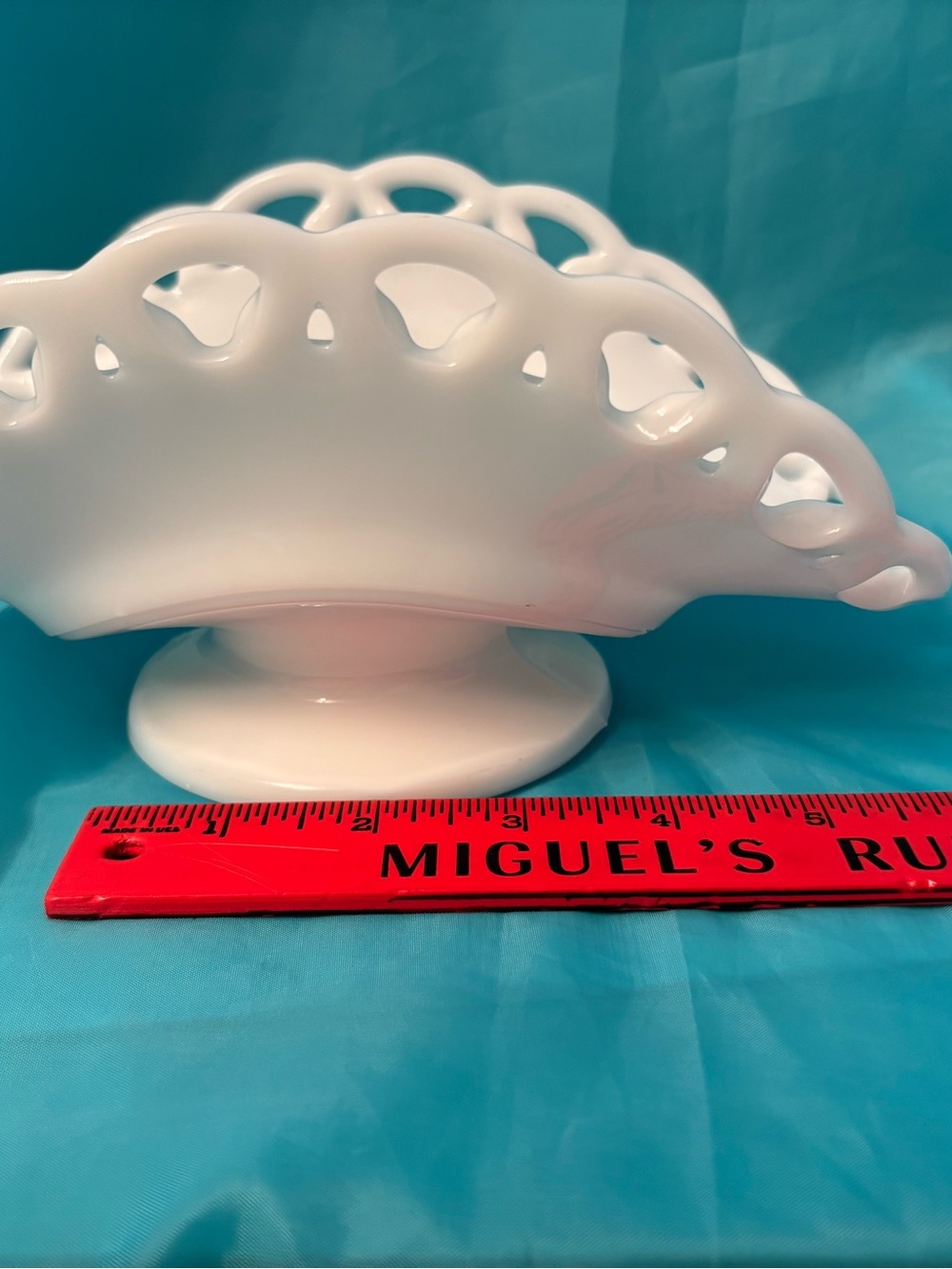 Vintage Milk Glass Reticulated Pedestal Bowl – 8.75" Lace Edge - Picture 4 of 12
